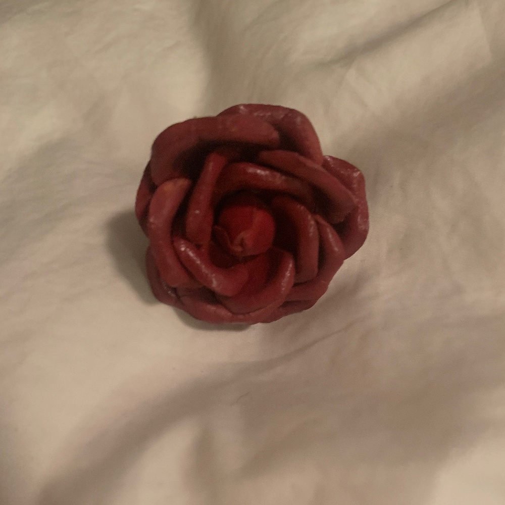 Dark Pink Adjustable Leather Rose Ring